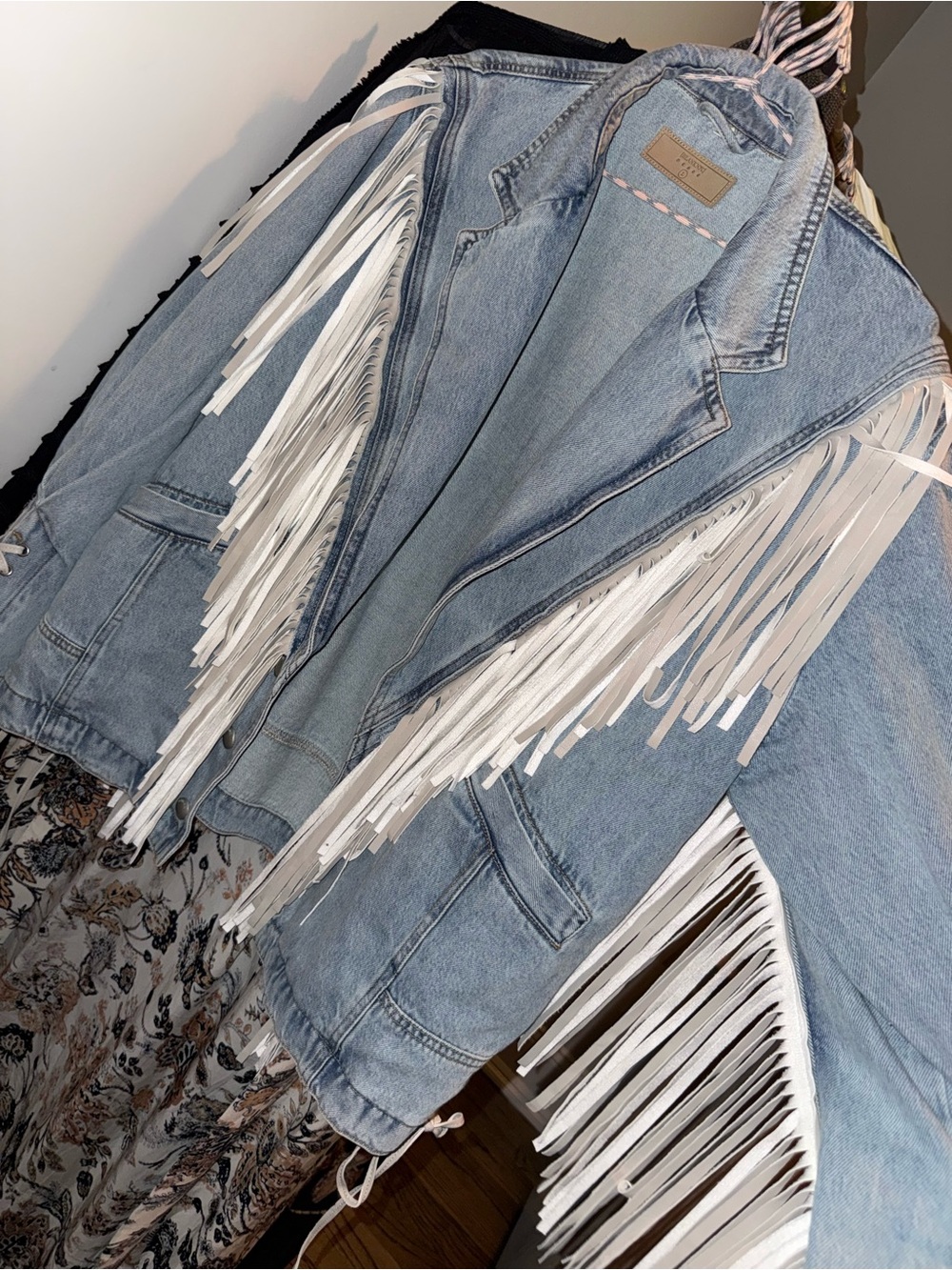 BlankNYC Fringe Leather Jean Jacket